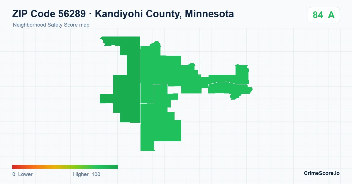 ZIP Code 56289 in Kandiyohi County, Minnesota neighborhood Safety Score map