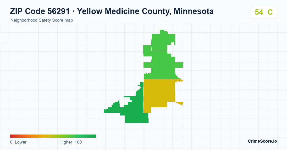ZIP Code 56291 in Yellow Medicine County, Minnesota neighborhood Safety Score map