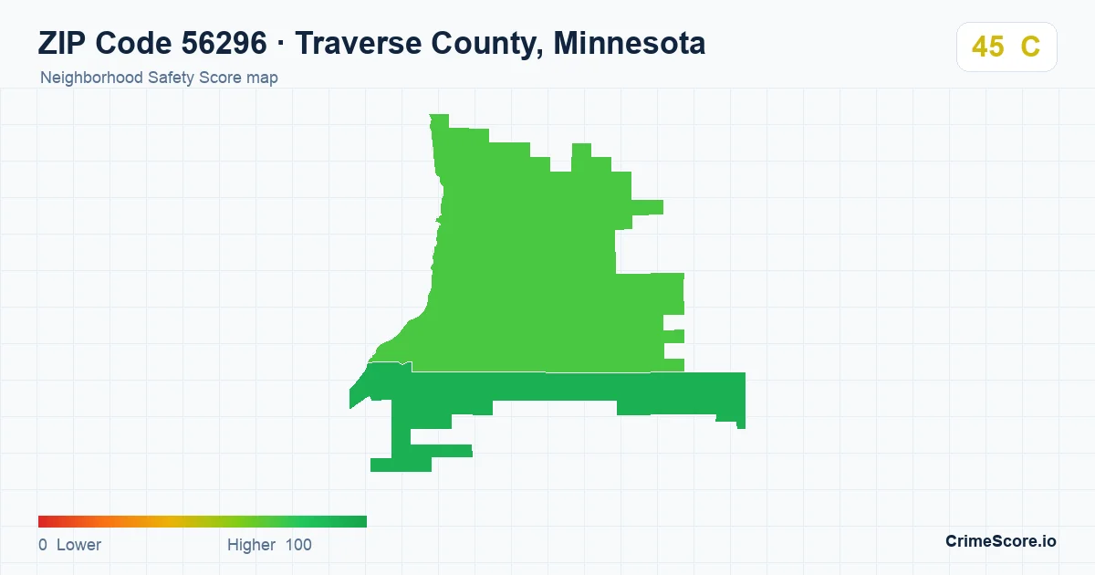 ZIP Code 56296 in Traverse County, Minnesota neighborhood Safety Score map
