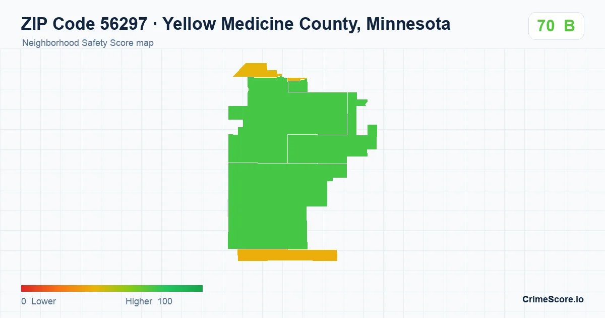 ZIP Code 56297 in Yellow Medicine County, Minnesota neighborhood Safety Score map