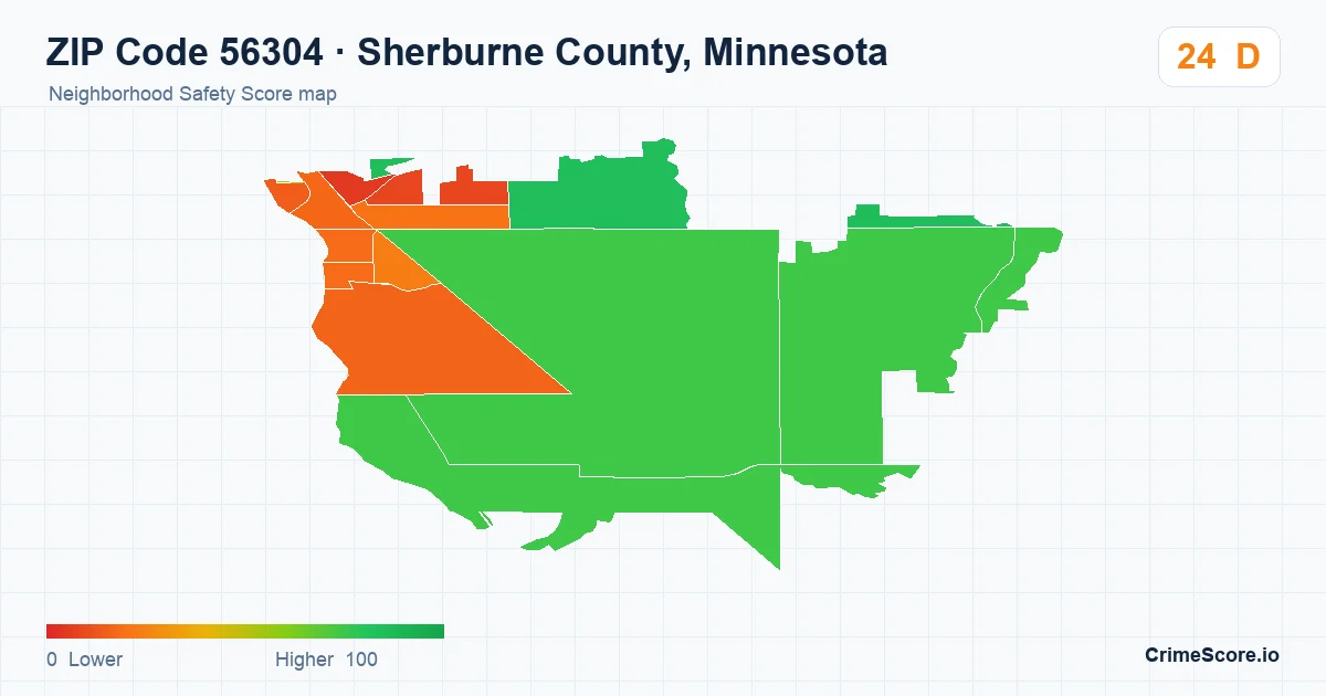 ZIP Code 56304 in Sherburne County, Minnesota neighborhood Safety Score map