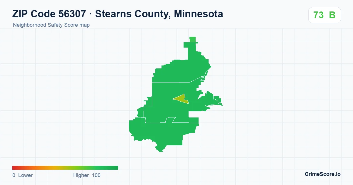 ZIP Code 56307 in Stearns County, Minnesota neighborhood Safety Score map