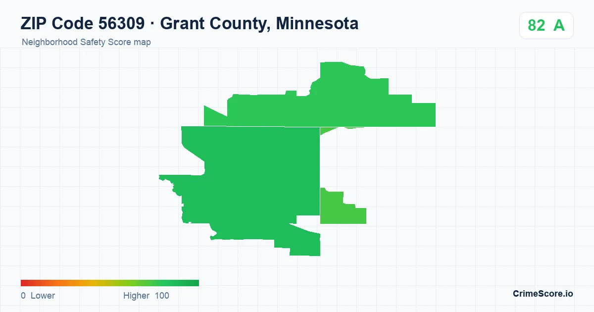 ZIP Code 56309 in Grant County, Minnesota neighborhood Safety Score map