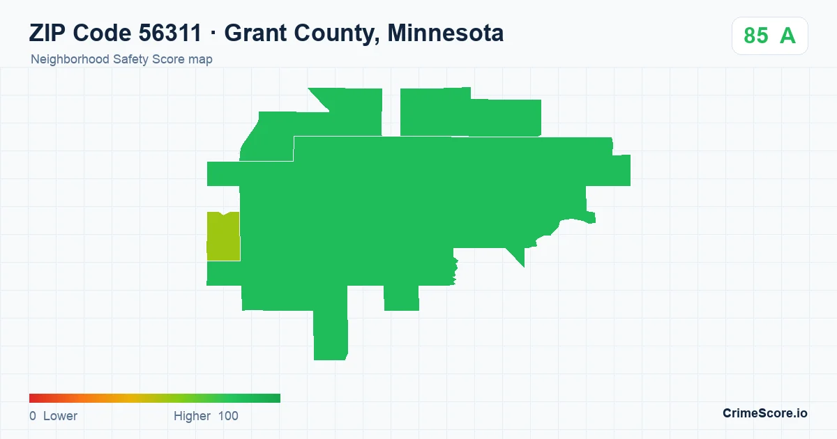 ZIP Code 56311 in Grant County, Minnesota neighborhood Safety Score map
