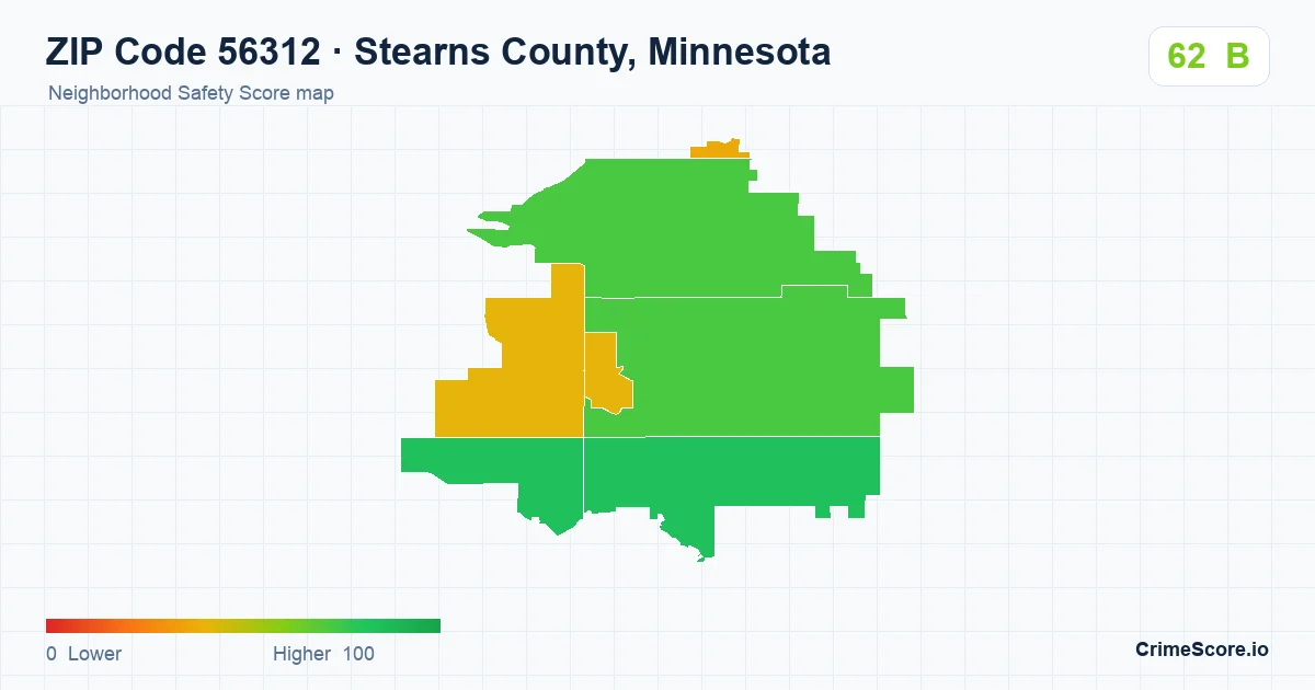 ZIP Code 56312 in Stearns County, Minnesota neighborhood Safety Score map