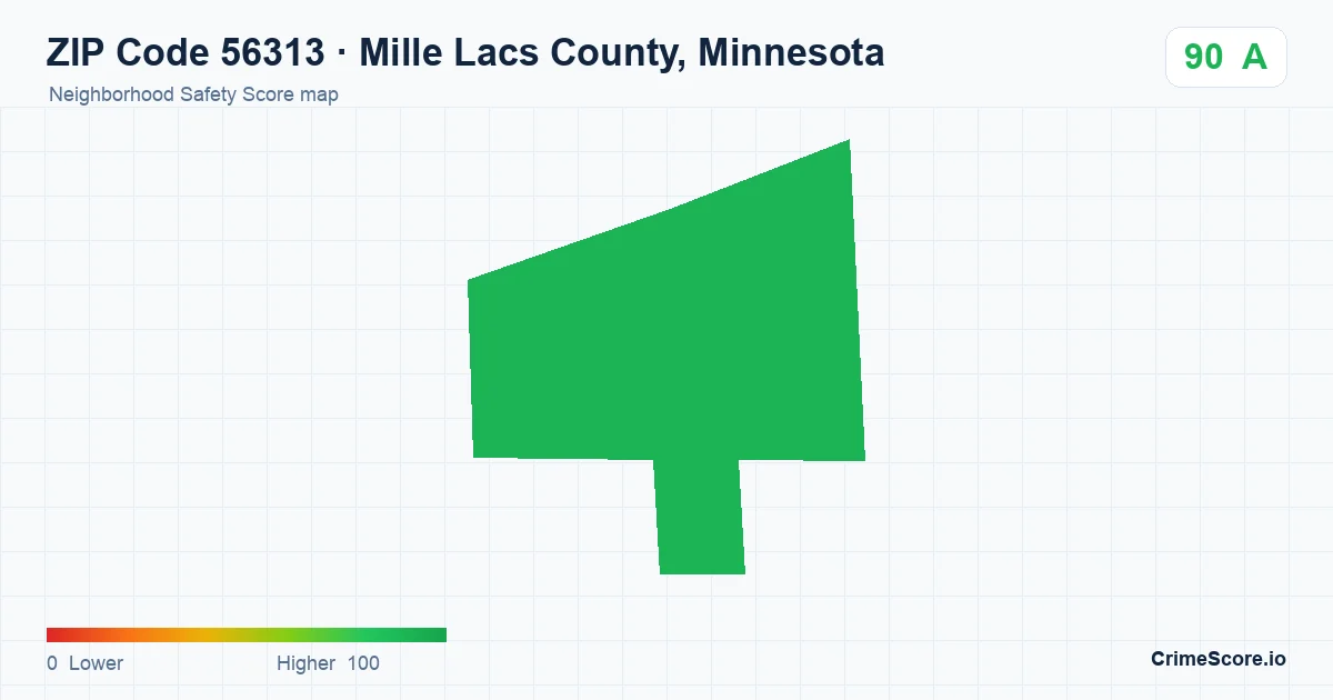 ZIP Code 56313 in Mille Lacs County, Minnesota neighborhood Safety Score map