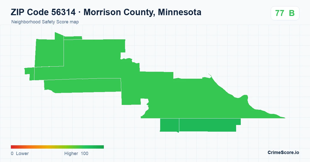 ZIP Code 56314 in Morrison County, Minnesota neighborhood Safety Score map