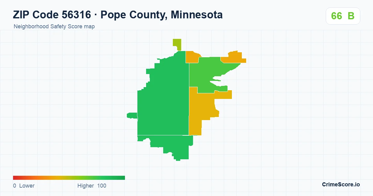 ZIP Code 56316 in Pope County, Minnesota neighborhood Safety Score map
