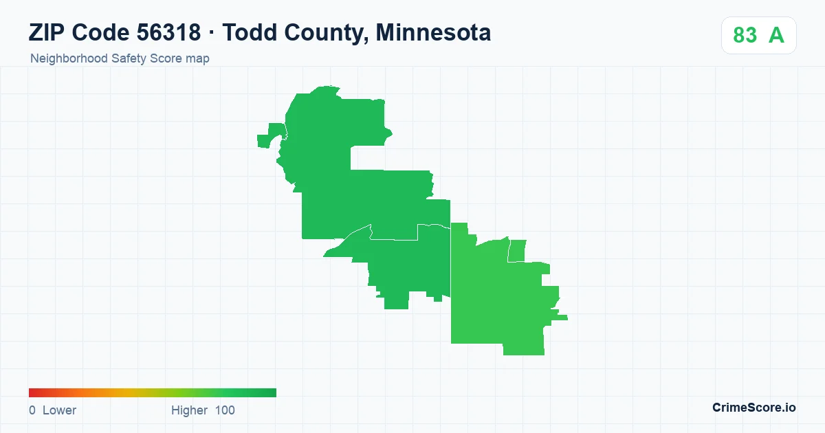 ZIP Code 56318 in Todd County, Minnesota neighborhood Safety Score map