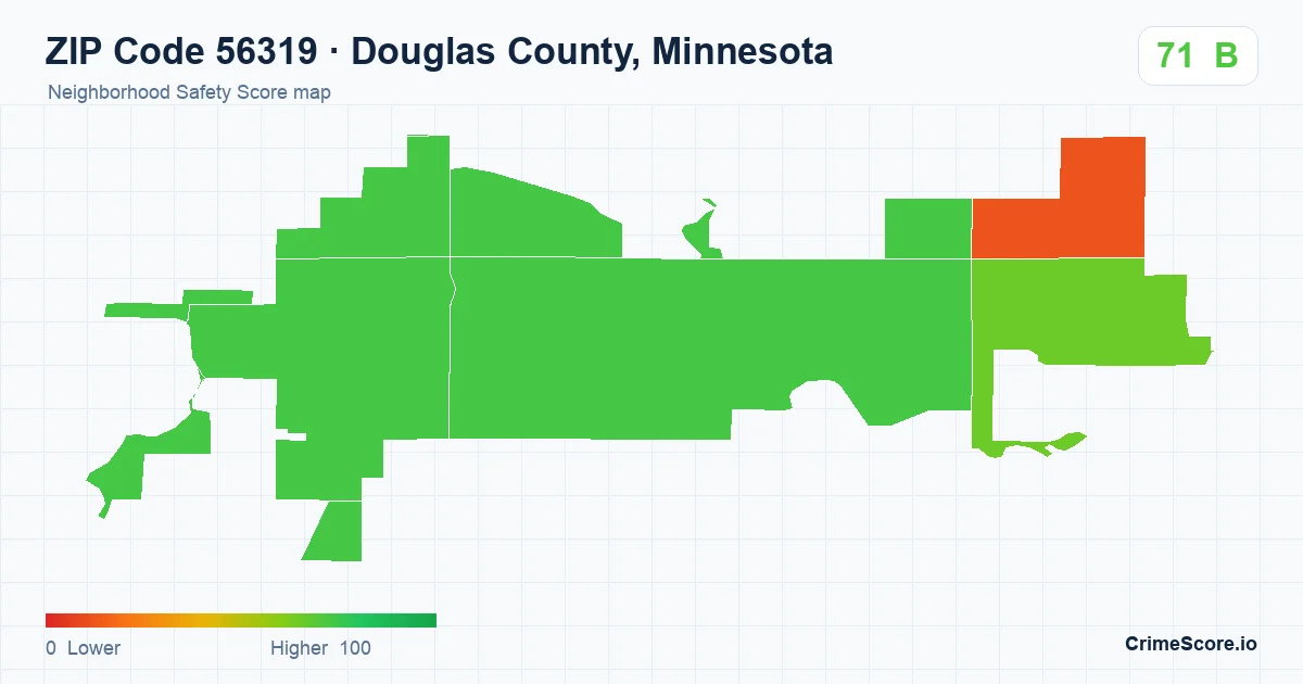 ZIP Code 56319 in Douglas County, Minnesota neighborhood Safety Score map