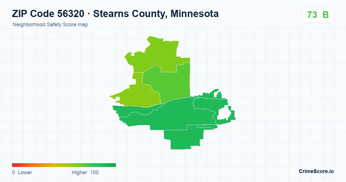 ZIP Code 56320 in Stearns County, Minnesota neighborhood Safety Score map