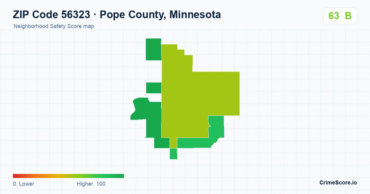 ZIP Code 56323 in Pope County, Minnesota neighborhood Safety Score map