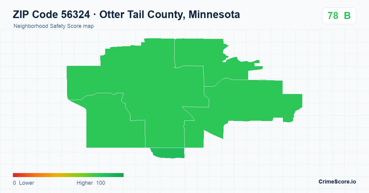 ZIP Code 56324 in Otter Tail County, Minnesota neighborhood Safety Score map