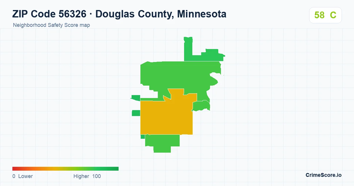 ZIP Code 56326 in Douglas County, Minnesota neighborhood Safety Score map