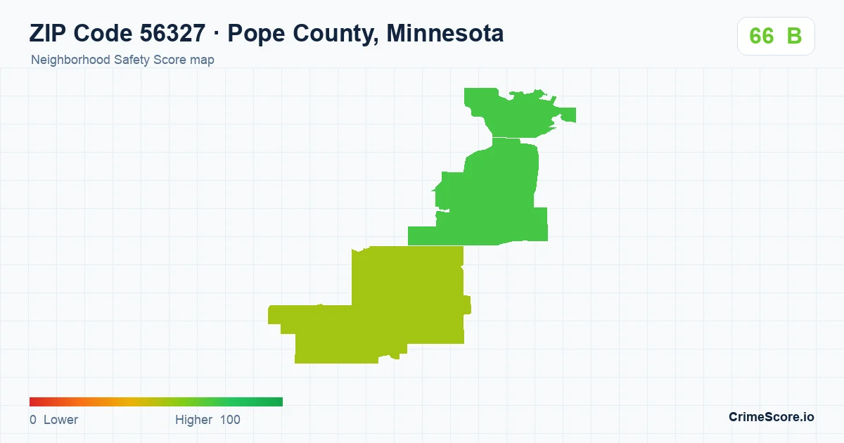 ZIP Code 56327 in Pope County, Minnesota neighborhood Safety Score map