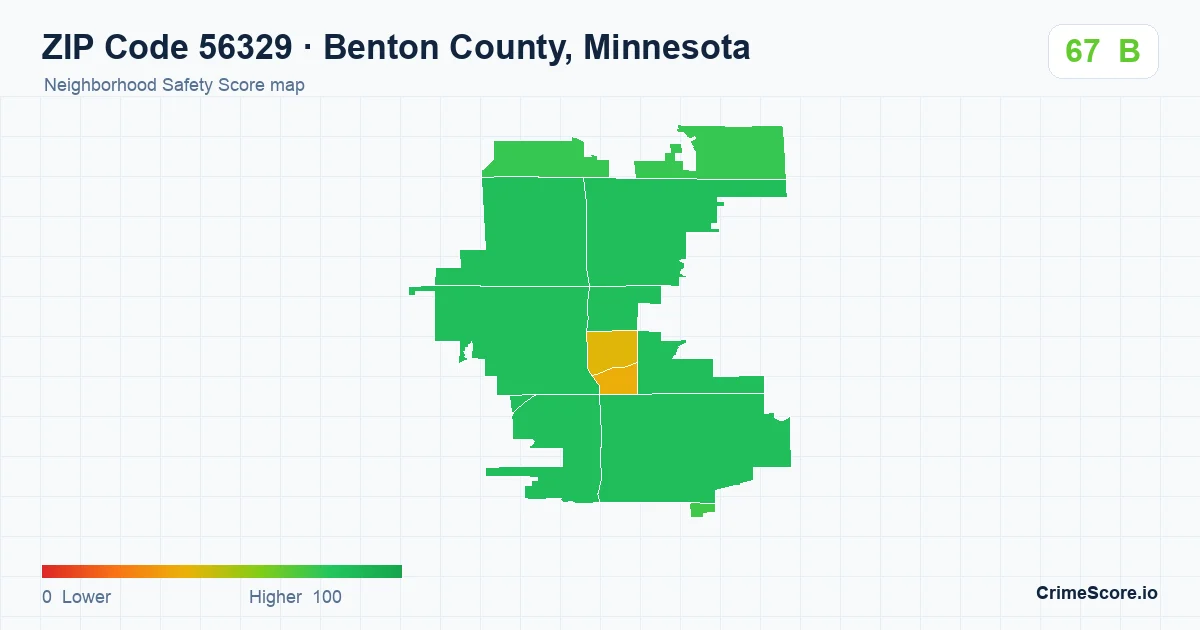 ZIP Code 56329 in Benton County, Minnesota neighborhood Safety Score map