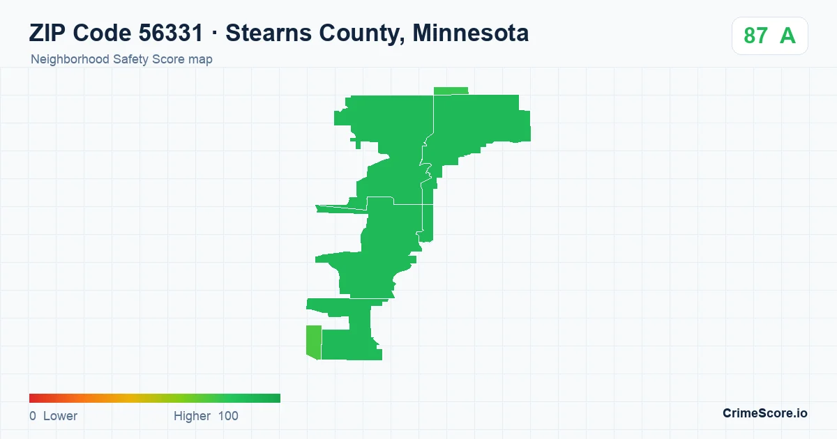 ZIP Code 56331 in Stearns County, Minnesota neighborhood Safety Score map