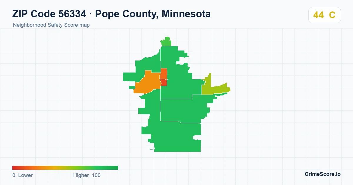 ZIP Code 56334 in Pope County, Minnesota neighborhood Safety Score map