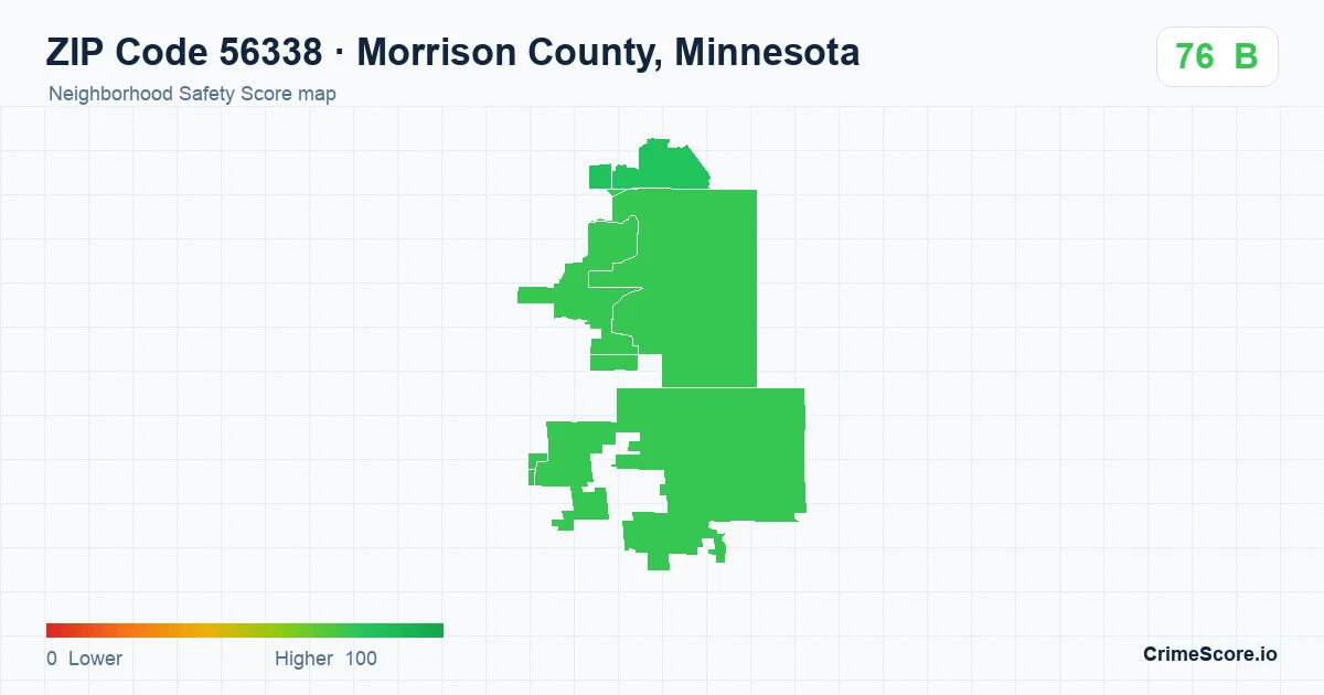 ZIP Code 56338 in Morrison County, Minnesota neighborhood Safety Score map