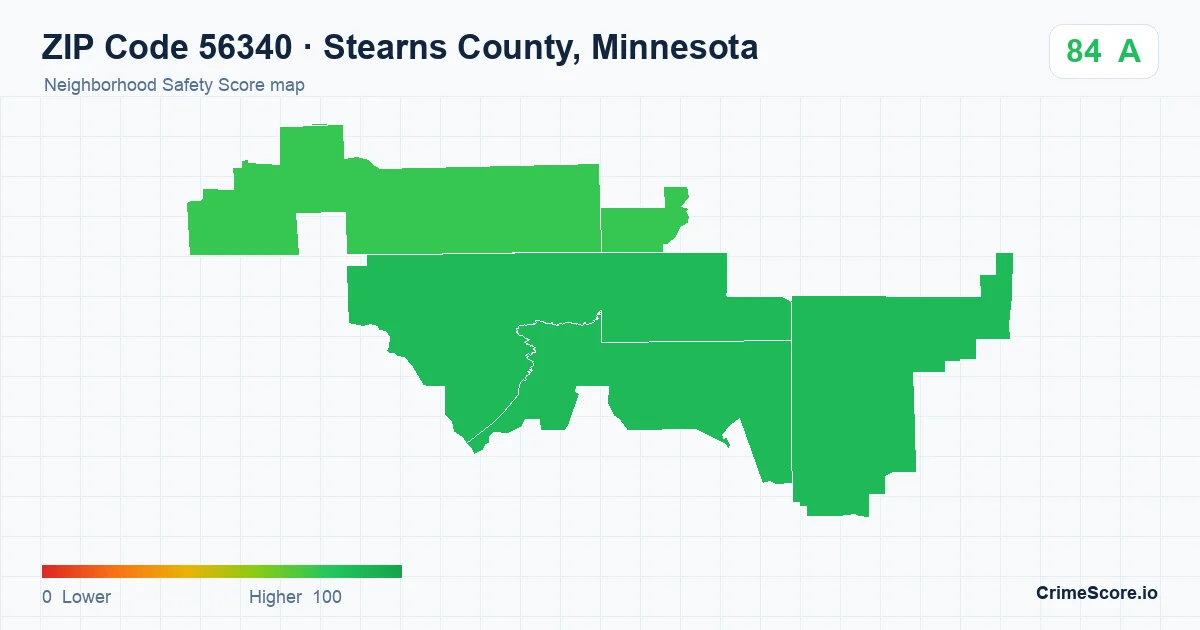 ZIP Code 56340 in Stearns County, Minnesota neighborhood Safety Score map
