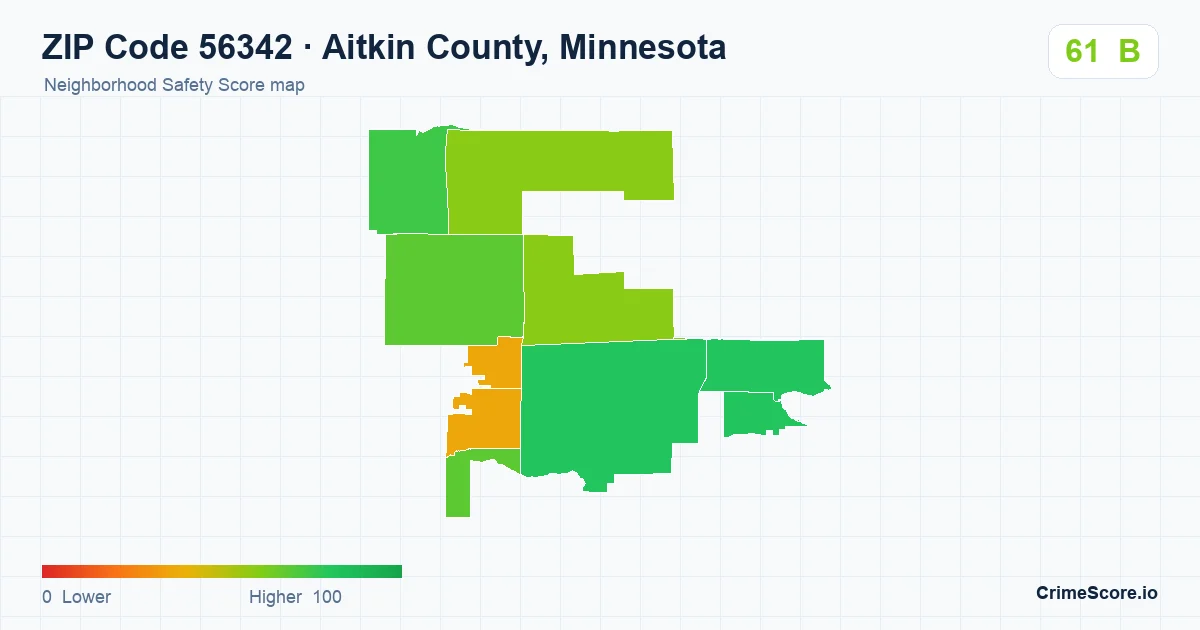 ZIP Code 56342 in Aitkin County, Minnesota neighborhood Safety Score map