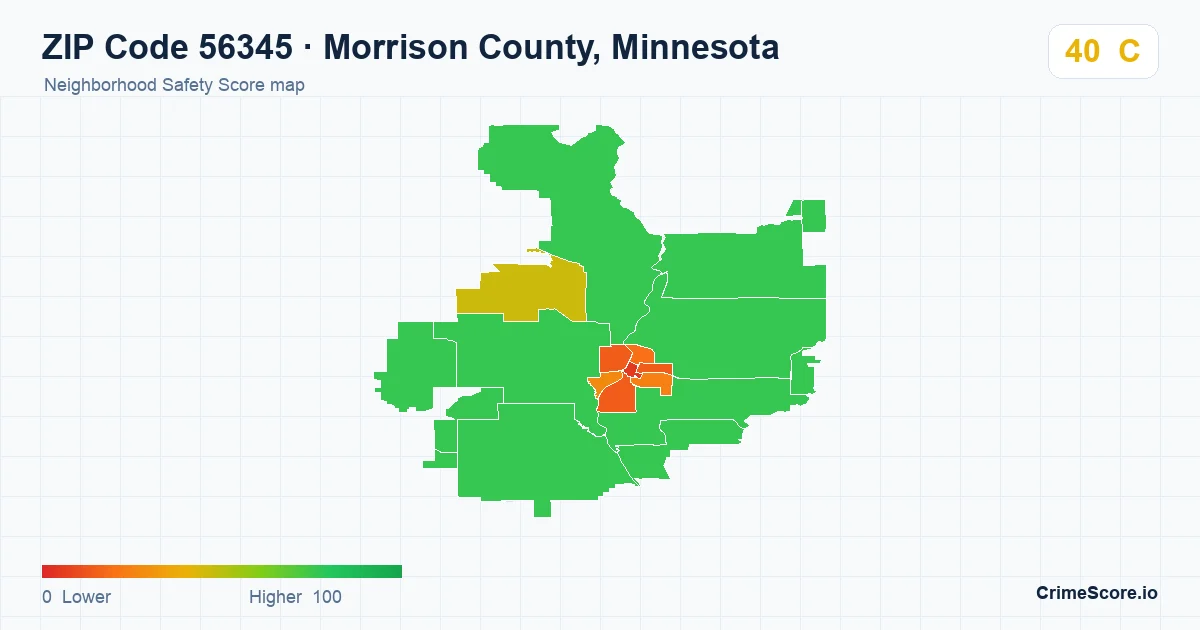 ZIP Code 56345 in Morrison County, Minnesota neighborhood Safety Score map