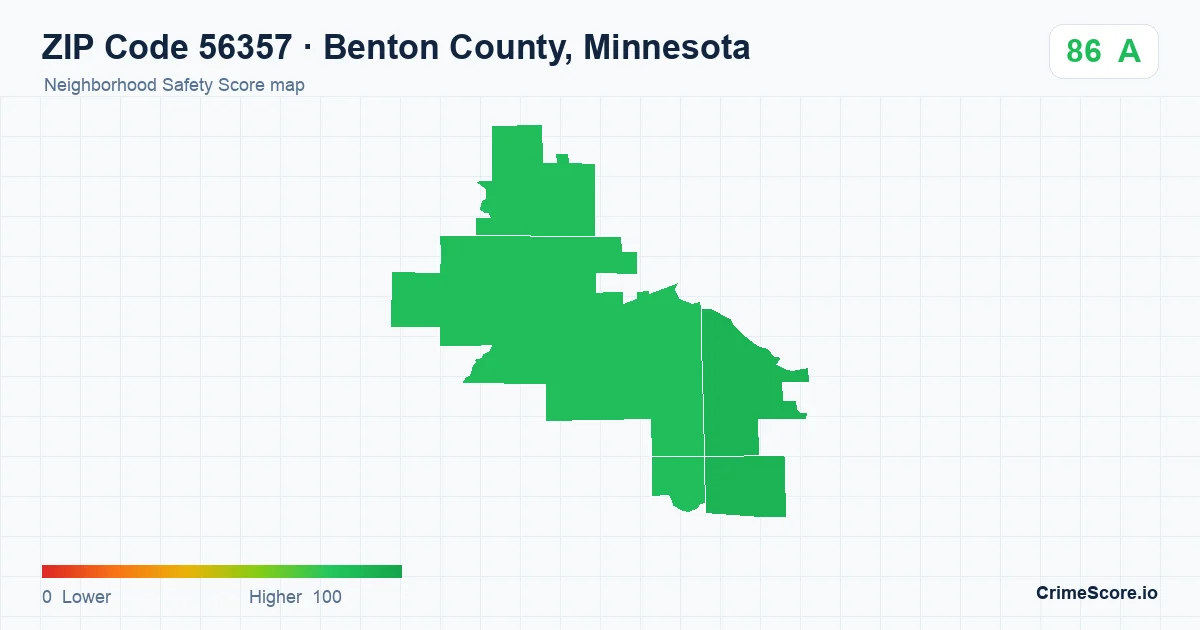 ZIP Code 56357 in Benton County, Minnesota neighborhood Safety Score map