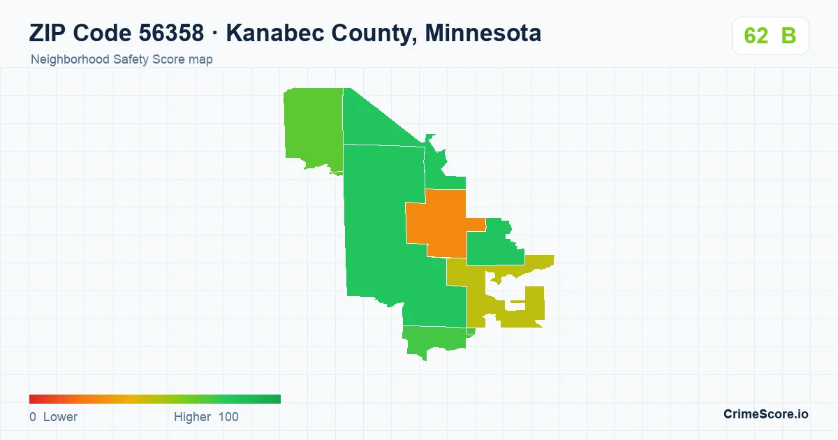 ZIP Code 56358 in Kanabec County, Minnesota neighborhood Safety Score map