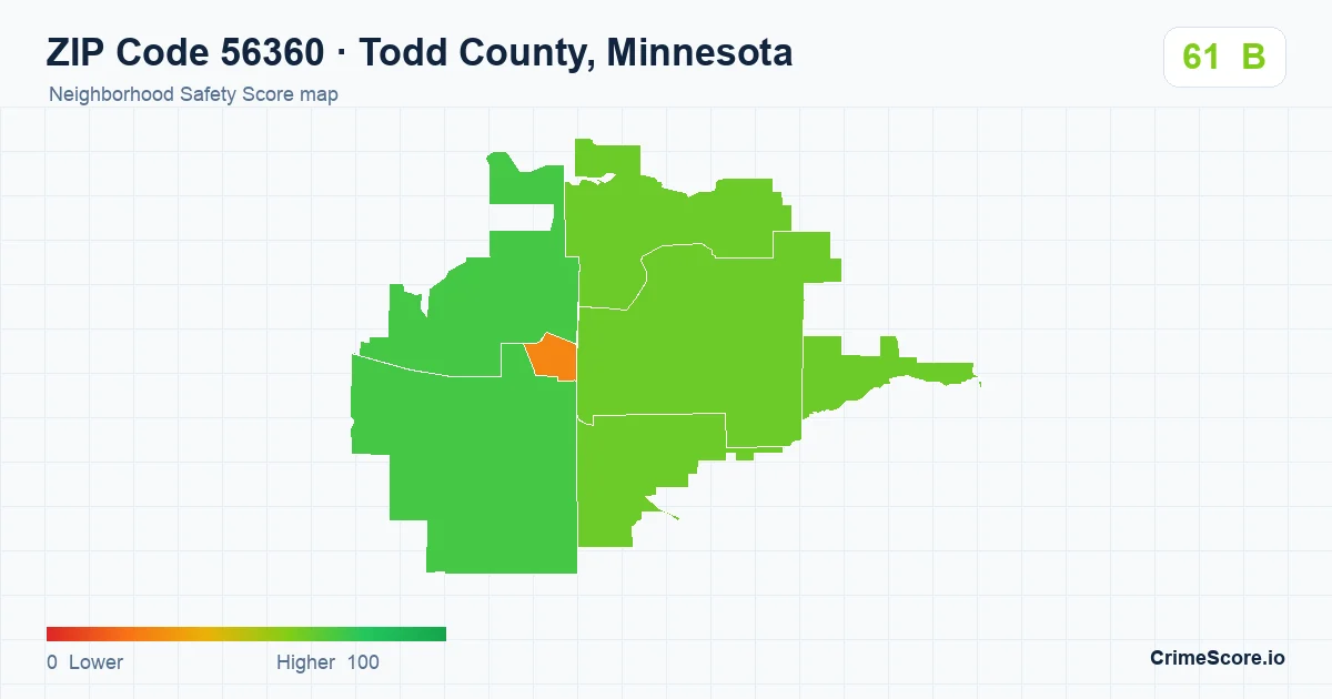 ZIP Code 56360 in Todd County, Minnesota neighborhood Safety Score map