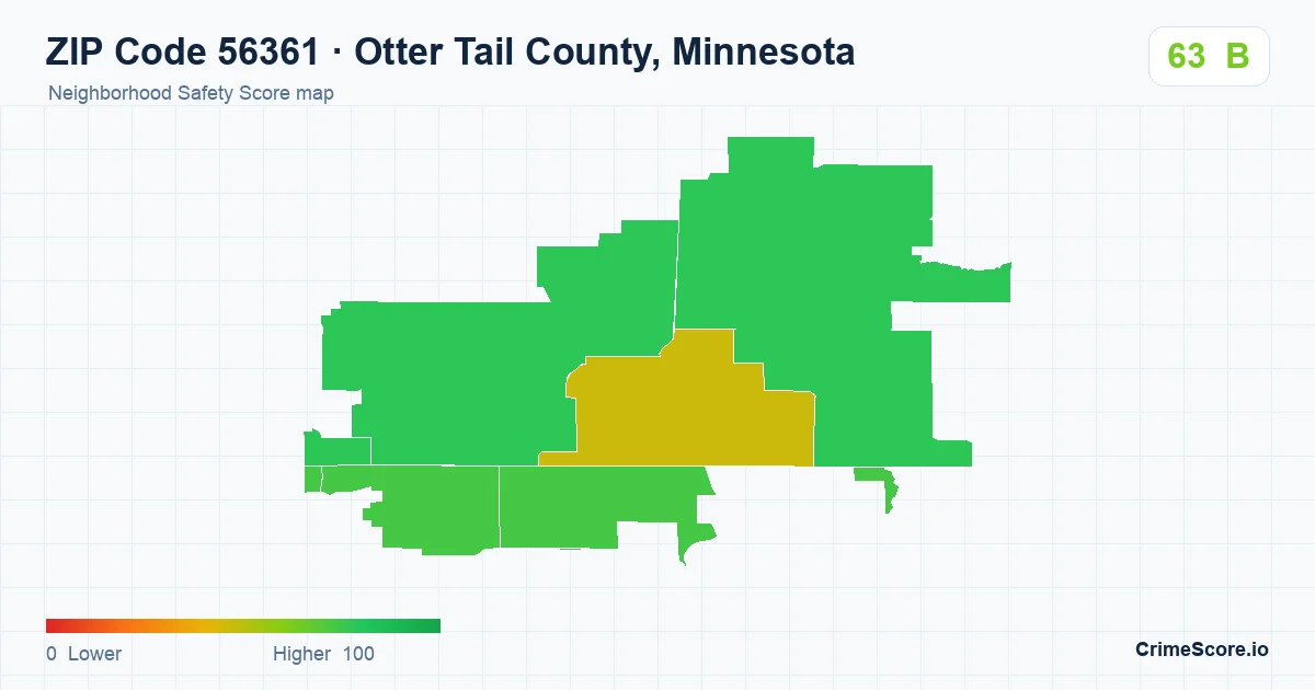ZIP Code 56361 in Otter Tail County, Minnesota neighborhood Safety Score map
