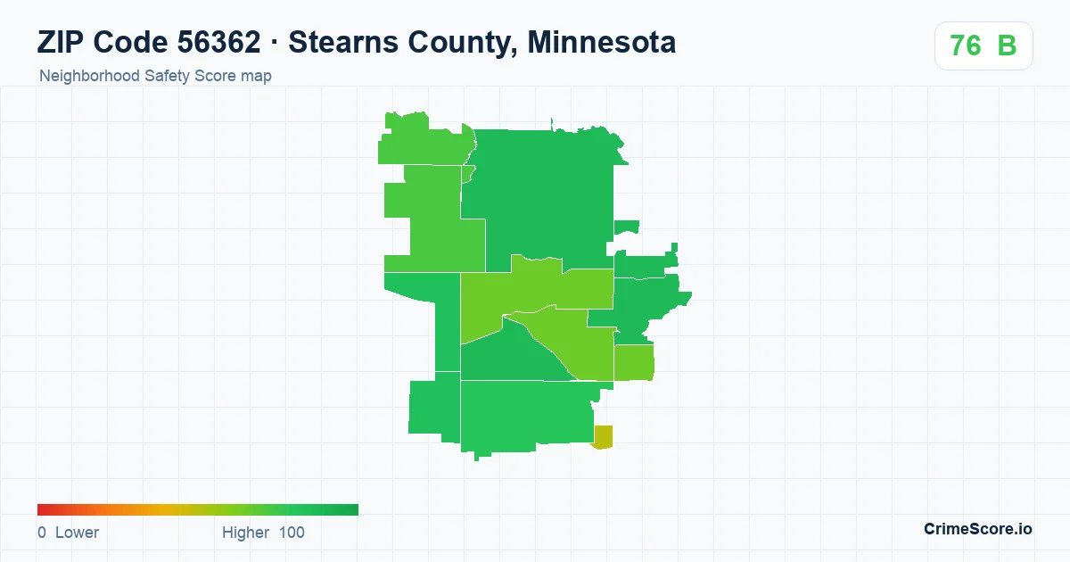 ZIP Code 56362 in Stearns County, Minnesota neighborhood Safety Score map