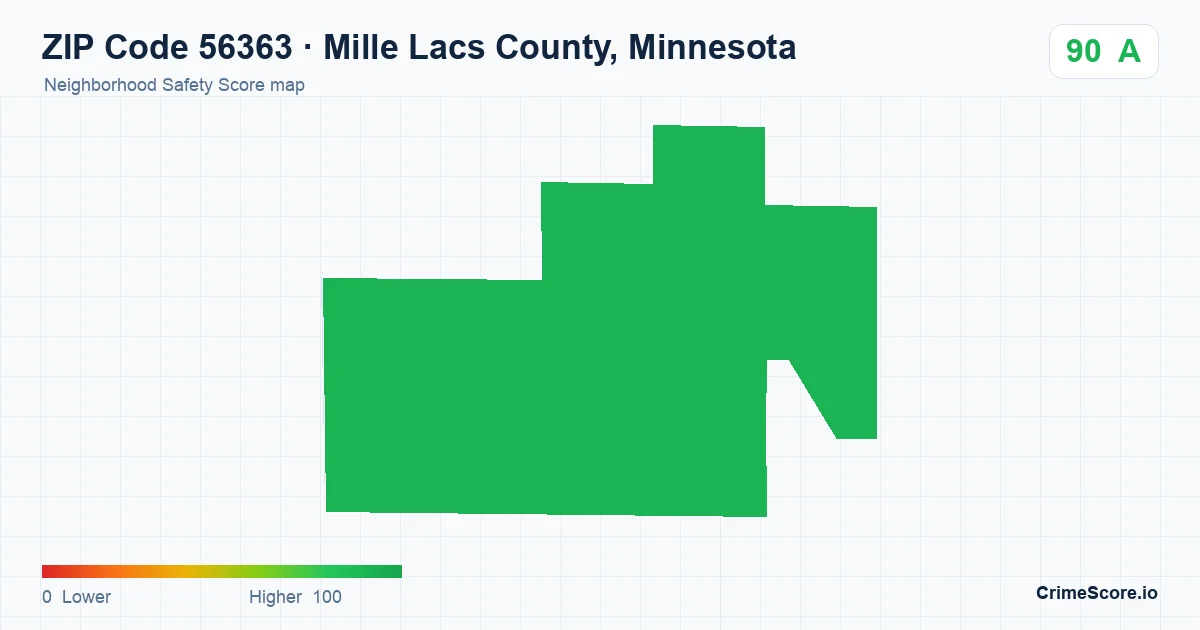 ZIP Code 56363 in Mille Lacs County, Minnesota neighborhood Safety Score map