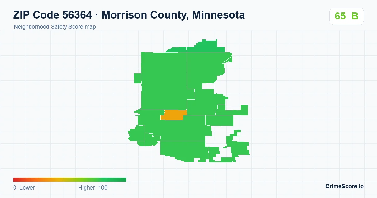 ZIP Code 56364 in Morrison County, Minnesota neighborhood Safety Score map