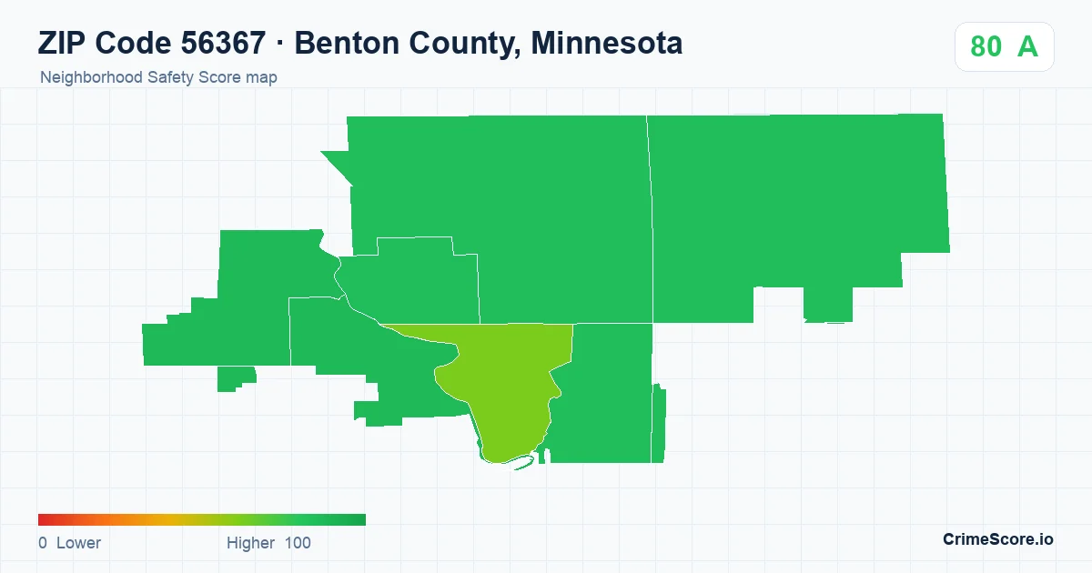 ZIP Code 56367 in Benton County, Minnesota neighborhood Safety Score map