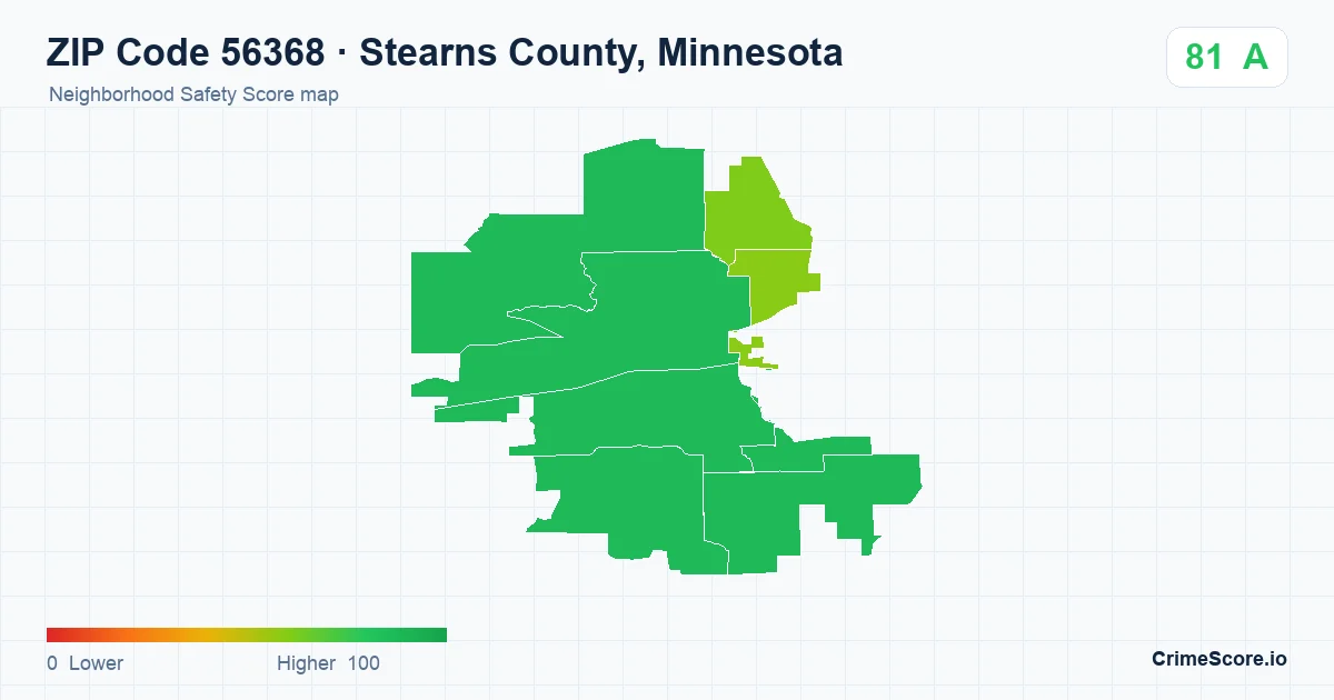 ZIP Code 56368 in Stearns County, Minnesota neighborhood Safety Score map