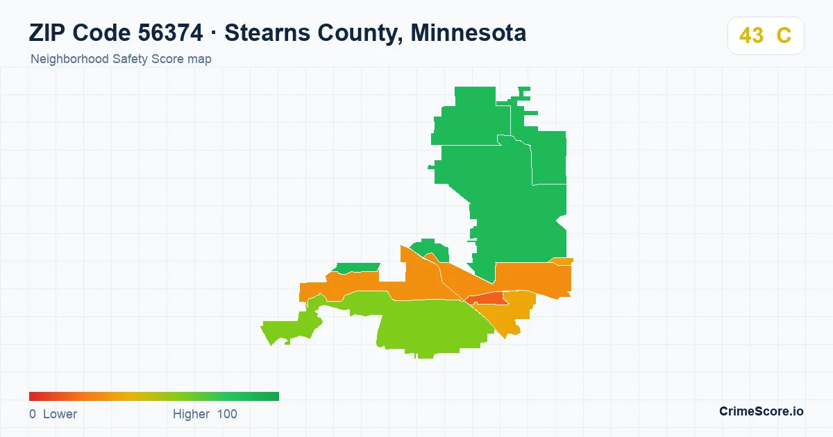ZIP Code 56374 in Stearns County, Minnesota neighborhood Safety Score map