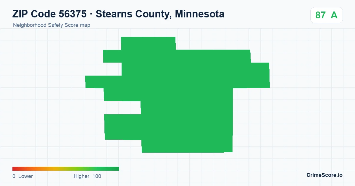 ZIP Code 56375 in Stearns County, Minnesota neighborhood Safety Score map