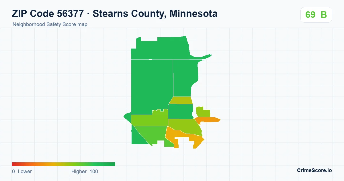 ZIP Code 56377 in Stearns County, Minnesota neighborhood Safety Score map