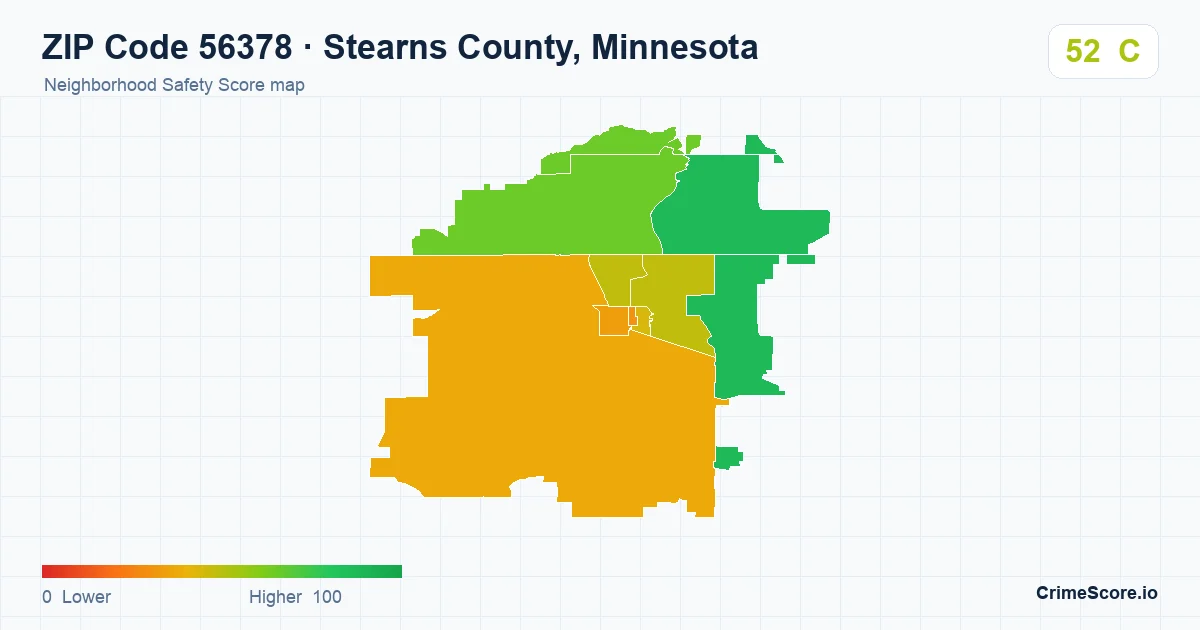 ZIP Code 56378 in Stearns County, Minnesota neighborhood Safety Score map