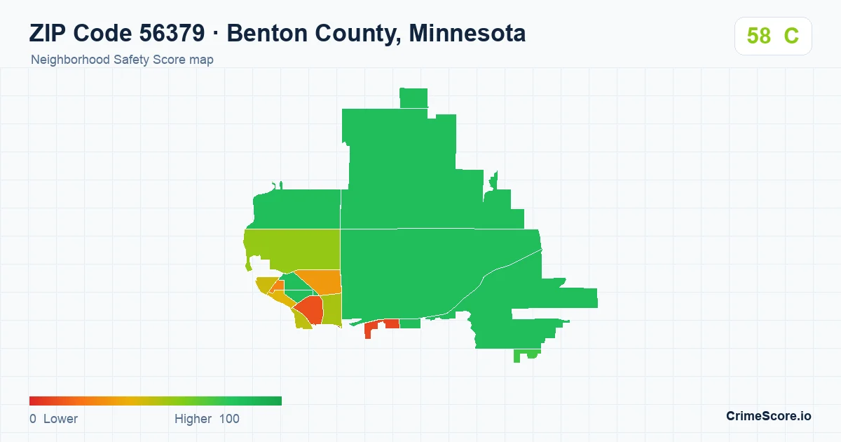 ZIP Code 56379 in Benton County, Minnesota neighborhood Safety Score map