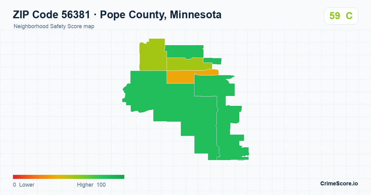 ZIP Code 56381 in Pope County, Minnesota neighborhood Safety Score map