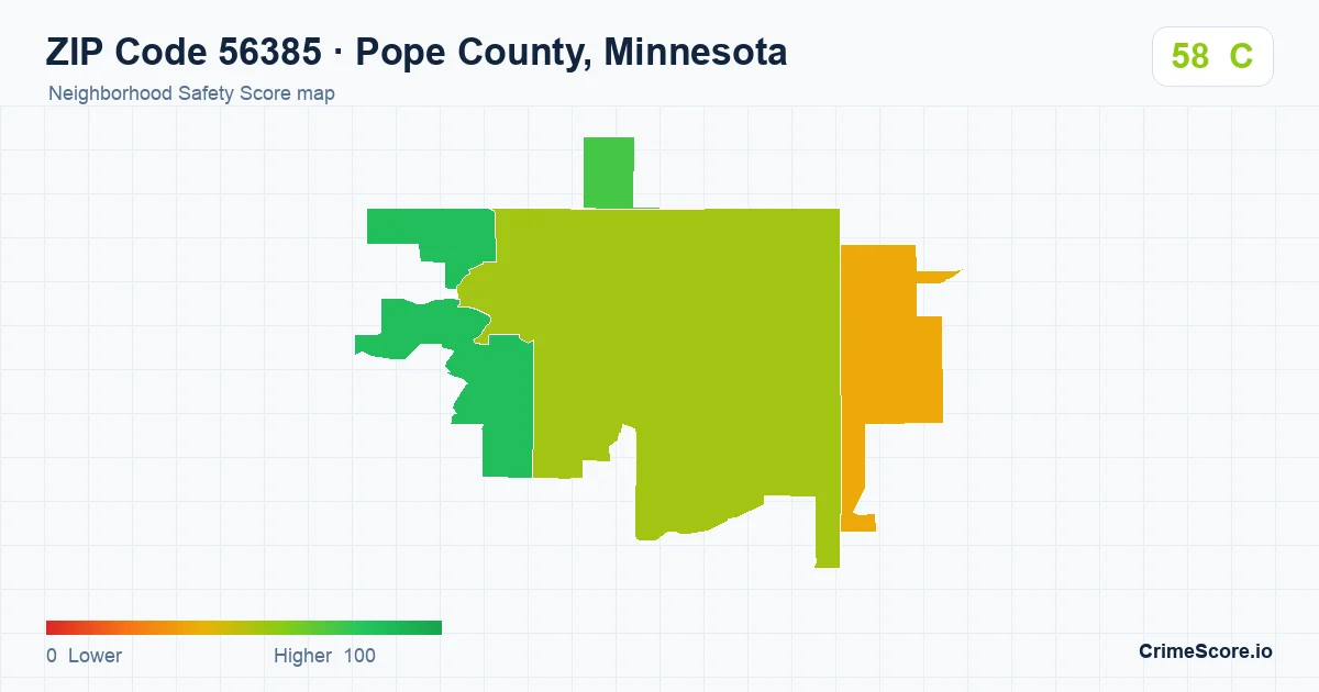 ZIP Code 56385 in Pope County, Minnesota neighborhood Safety Score map