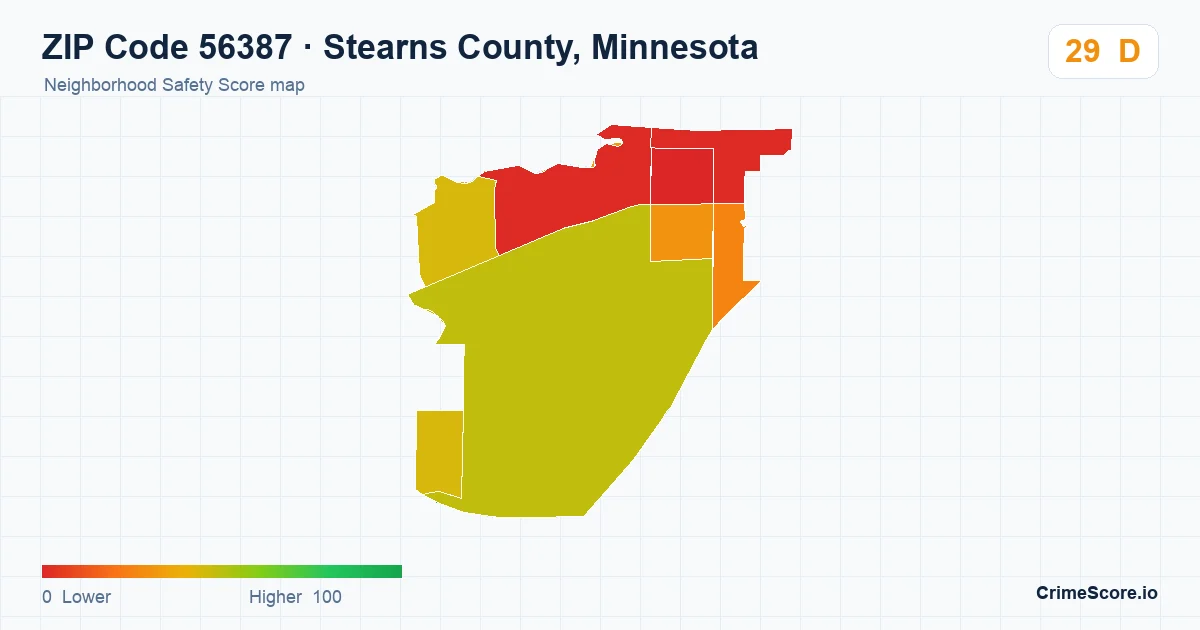 ZIP Code 56387 in Stearns County, Minnesota neighborhood Safety Score map
