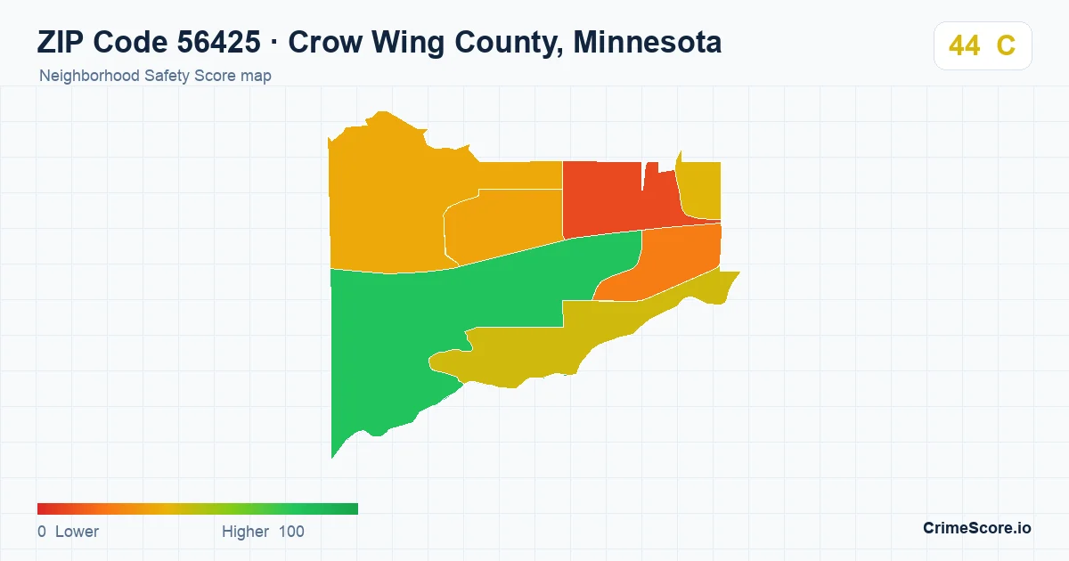 ZIP Code 56425 in Crow Wing County, Minnesota neighborhood Safety Score map