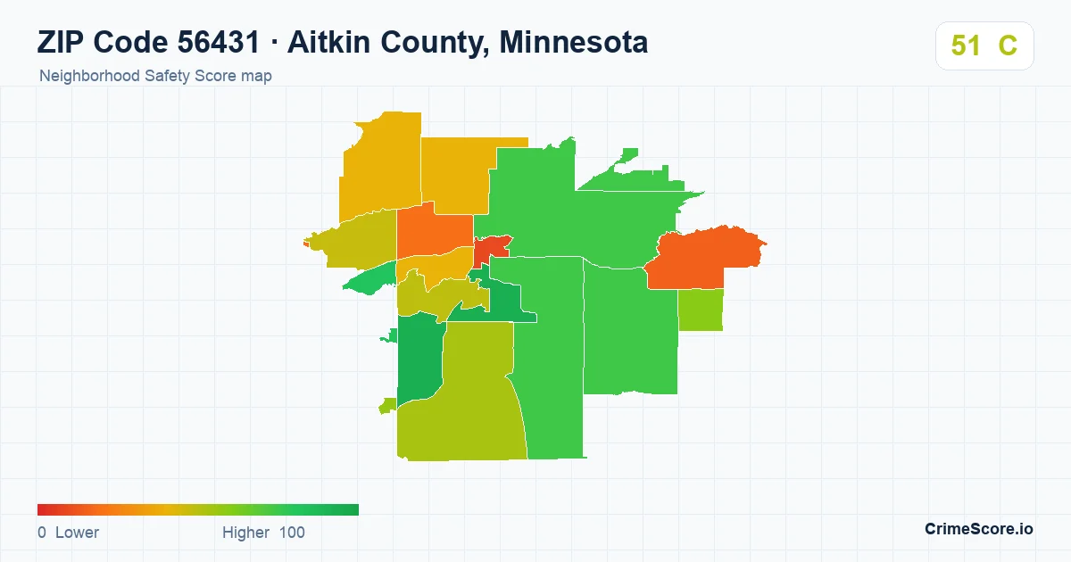 ZIP Code 56431 in Aitkin County, Minnesota neighborhood Safety Score map