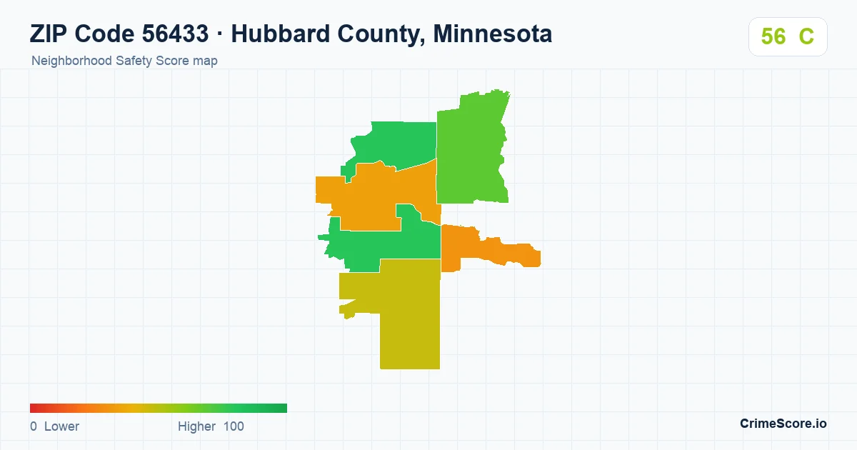ZIP Code 56433 in Hubbard County, Minnesota neighborhood Safety Score map
