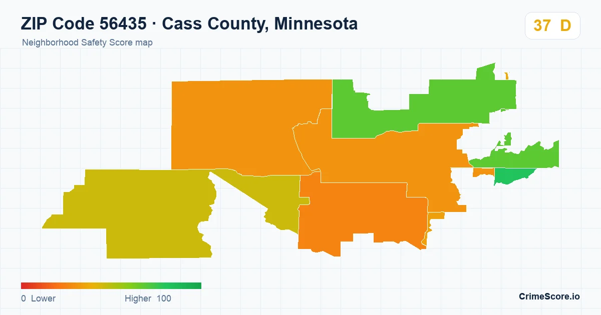 ZIP Code 56435 in Cass County, Minnesota neighborhood Safety Score map