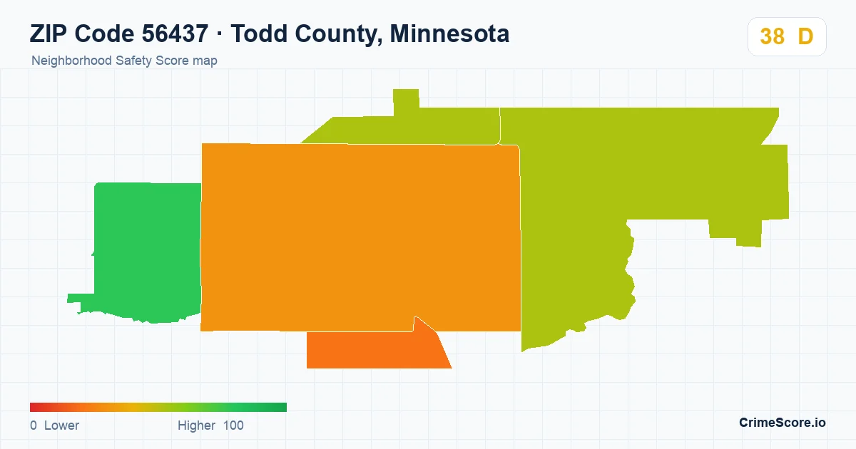 ZIP Code 56437 in Todd County, Minnesota neighborhood Safety Score map