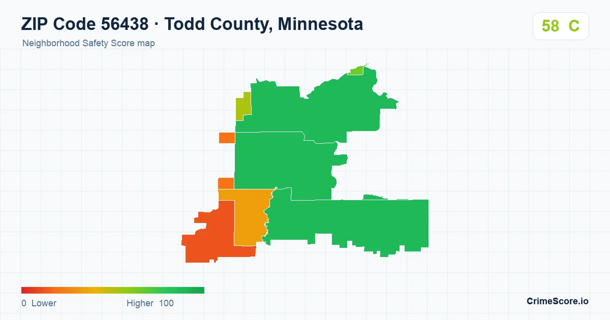 ZIP Code 56438 in Todd County, Minnesota neighborhood Safety Score map