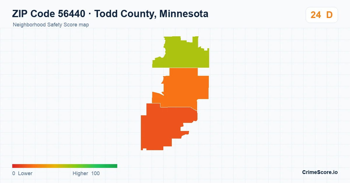 ZIP Code 56440 in Todd County, Minnesota neighborhood Safety Score map